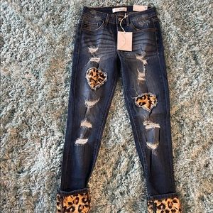 NWT KanCan Leopard Mid Rise Ankle Skinny Jeans size 5/26